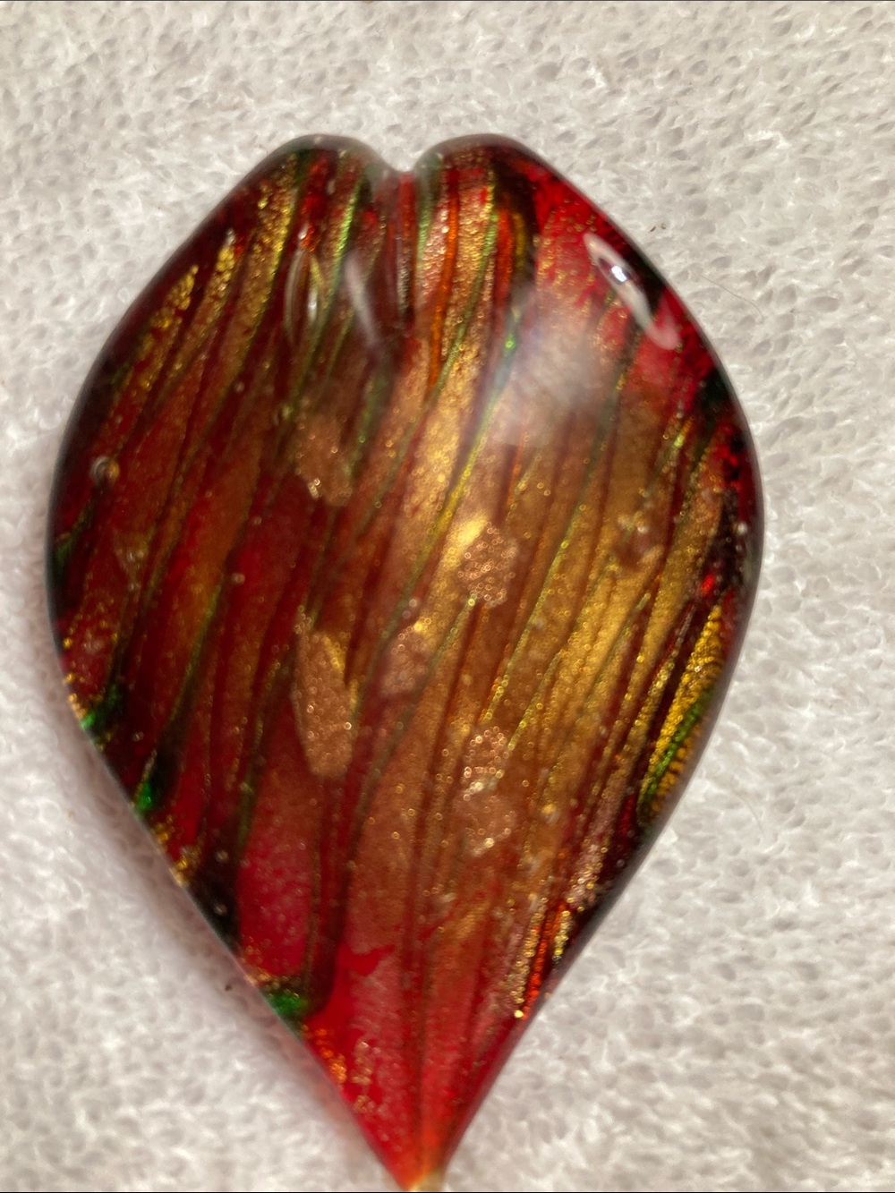 Handmade Glass Red and Gold Heart Pendant Necklace